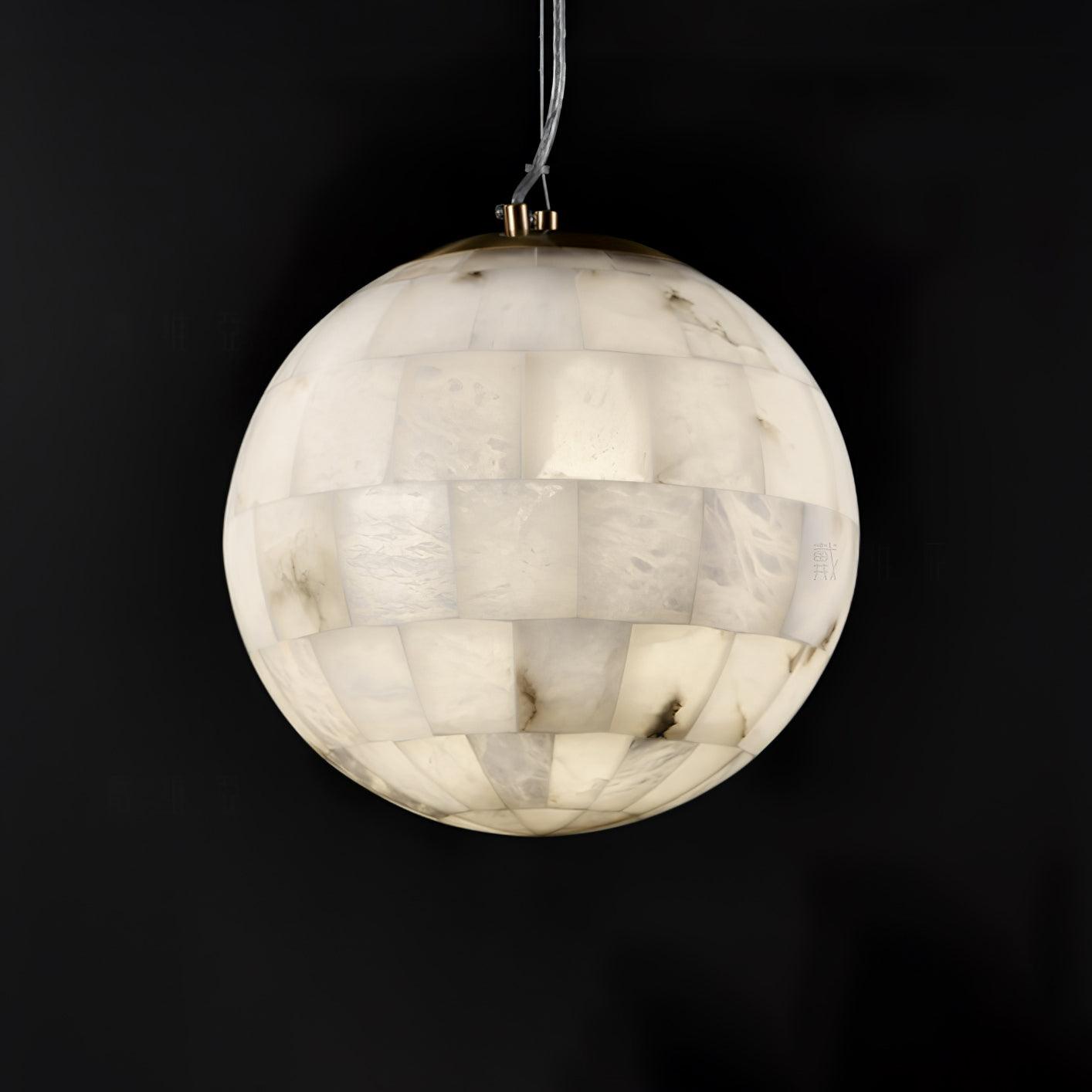Modern Natural Alabaster Sphere Pendant Light with Solid Brass Hardware Luxury Stone Globe Lamp