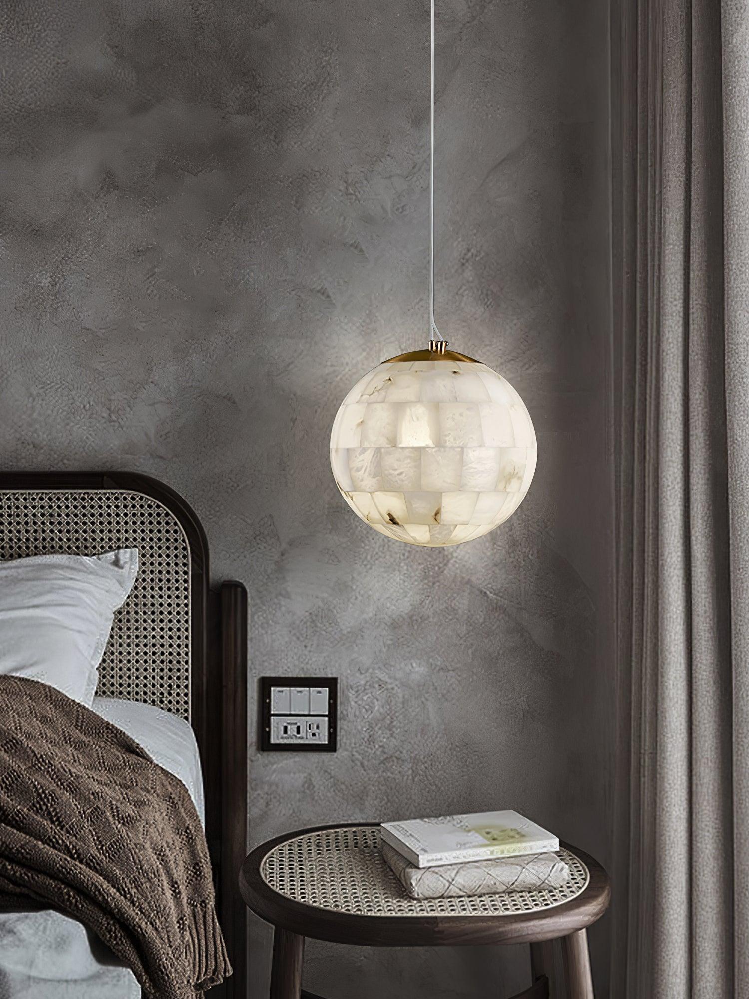 Modern Natural Alabaster Sphere Pendant Light with Solid Brass Hardware Luxury Stone Globe Lamp
