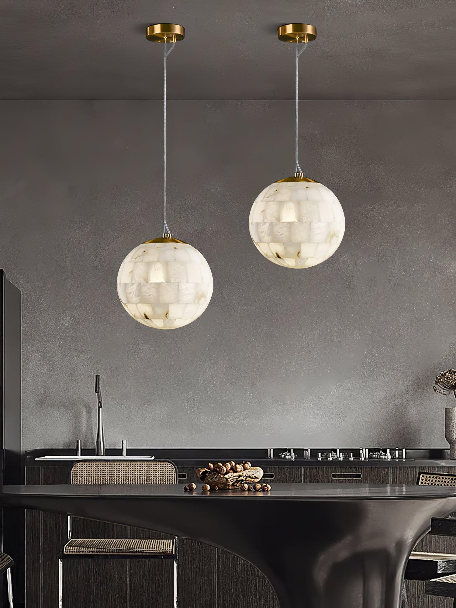 Modern Natural Alabaster Sphere Pendant Light with Solid Brass Hardware Luxury Stone Globe Lamp