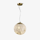 Modern Natural Alabaster Sphere Pendant Light with Solid Brass Hardware Luxury Stone Globe Lamp