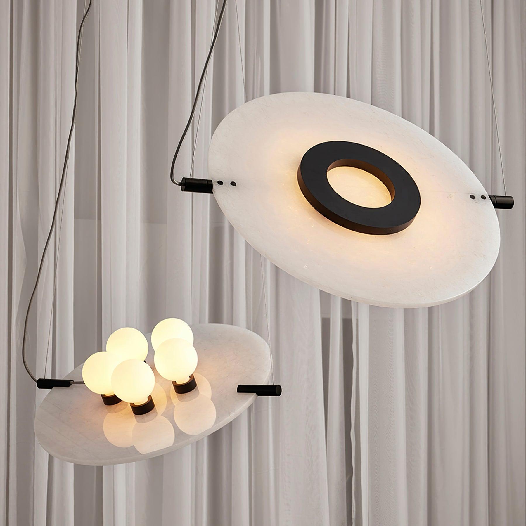 Modern Natural Alabaster Stone Magma Pendant Light with Matte Black Steel Frame