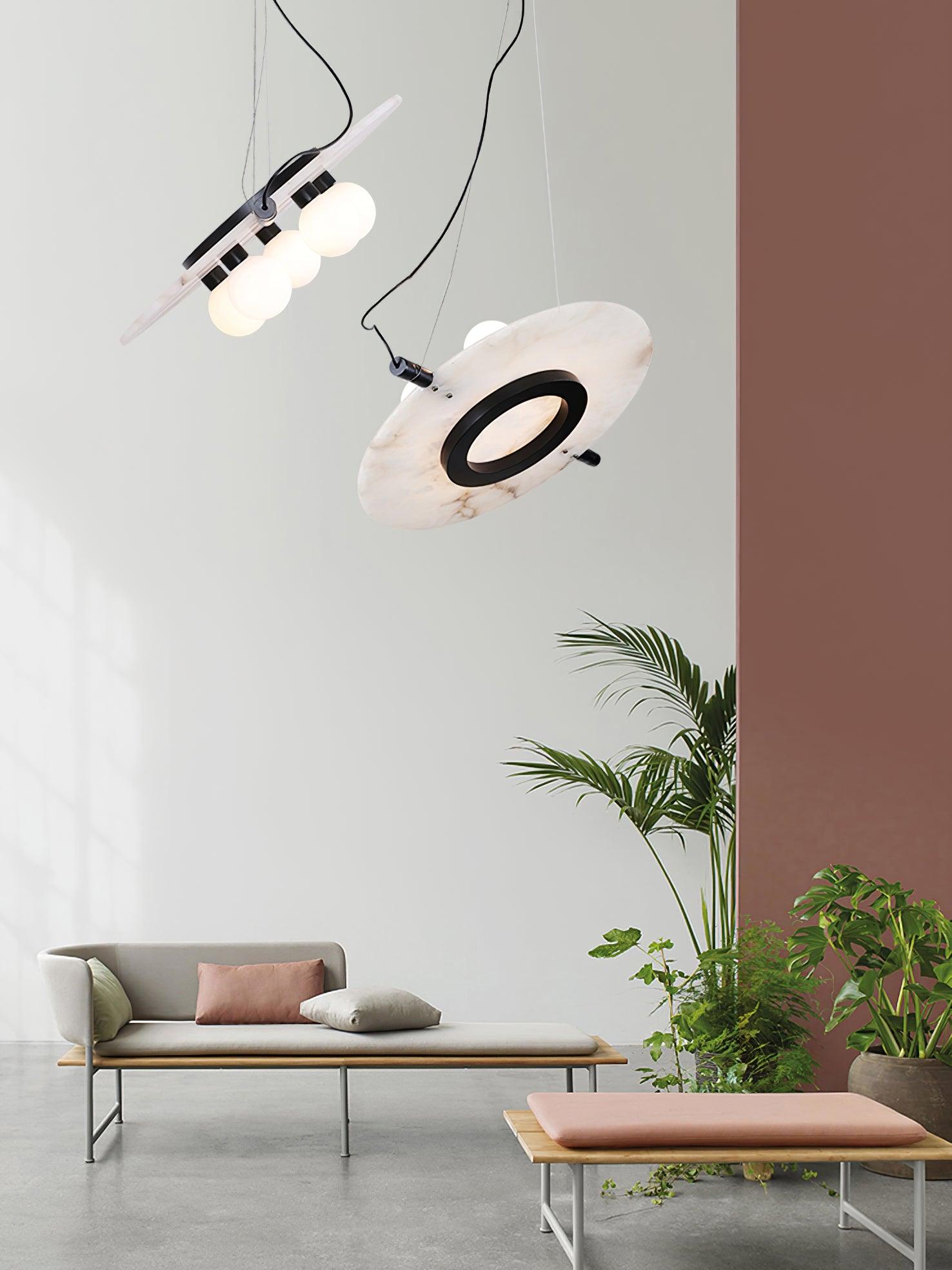 Modern Natural Alabaster Stone Magma Pendant Light with Matte Black Steel Frame
