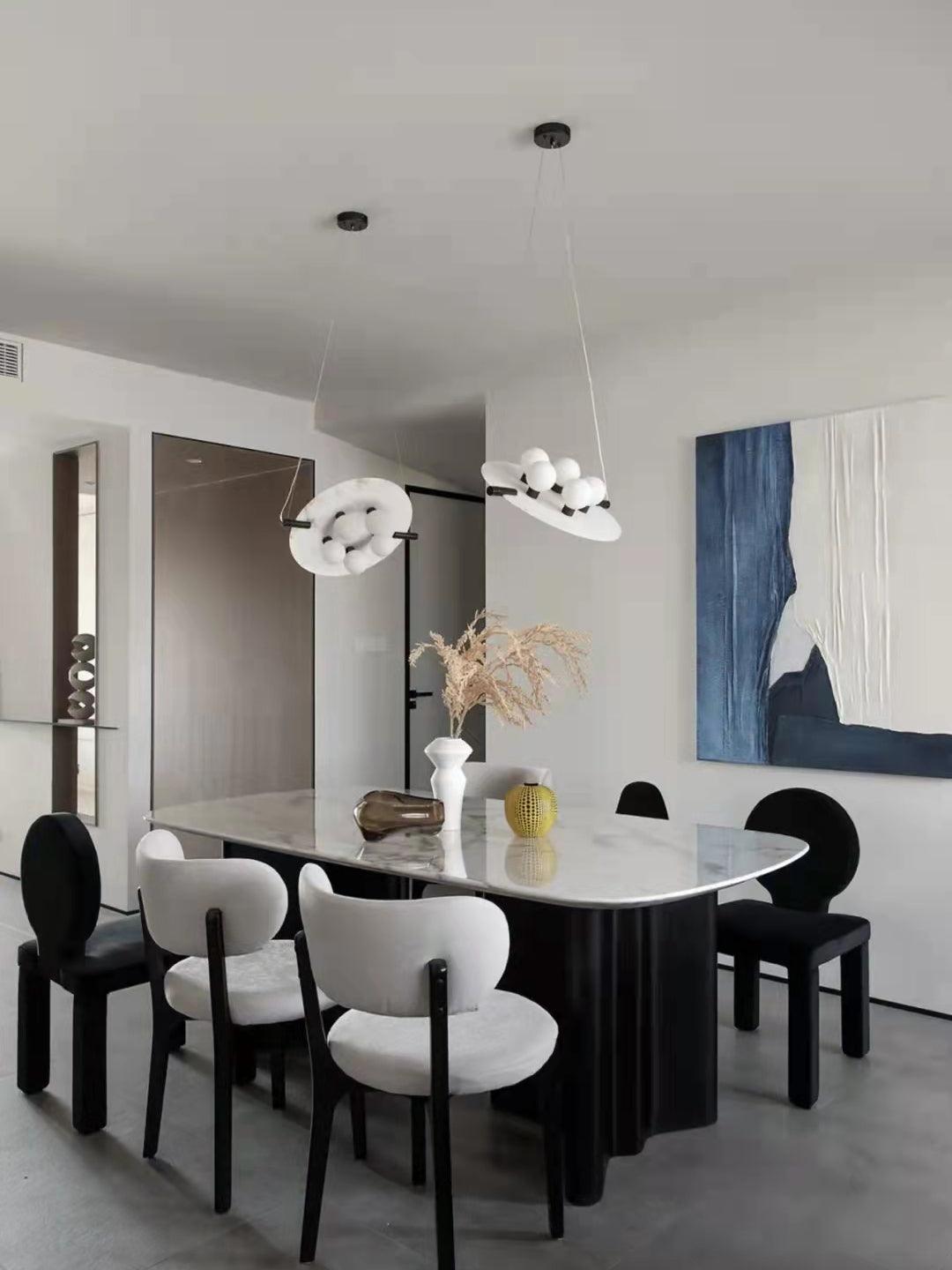 Modern Natural Alabaster Stone Magma Pendant Light with Matte Black Steel Frame