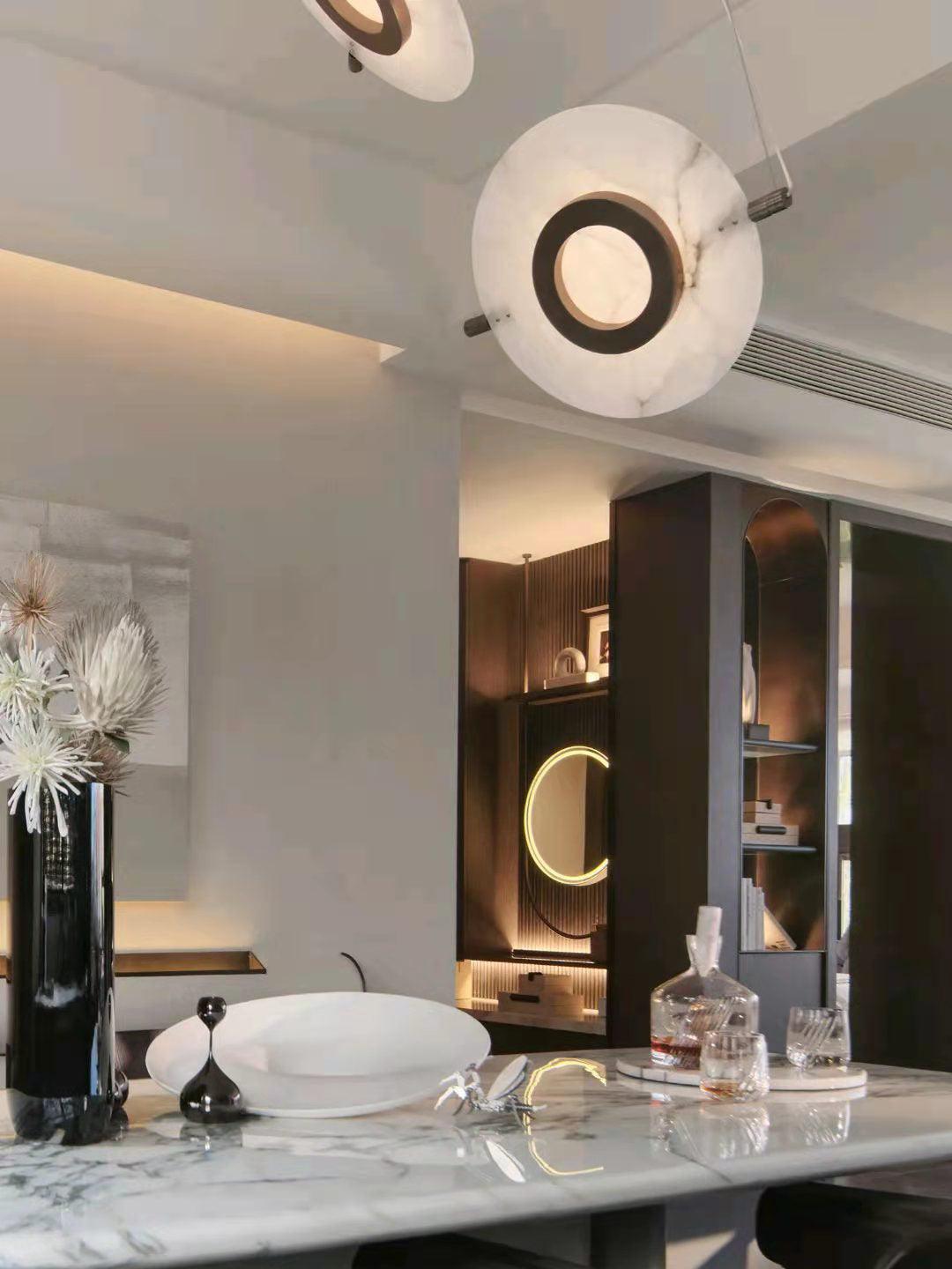 Modern Natural Alabaster Stone Magma Pendant Light with Matte Black Steel Frame