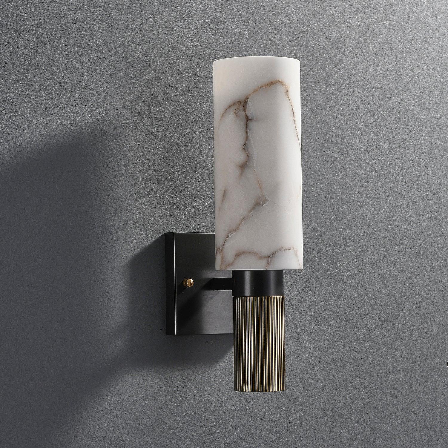 Modern Natural Alabaster Stone Torch Wall Sconce with Blackened Brass Hardware