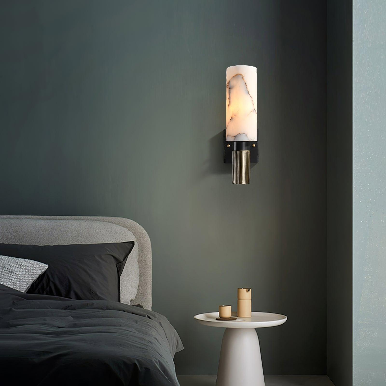 Modern Natural Alabaster Stone Torch Wall Sconce with Blackened Brass Hardware