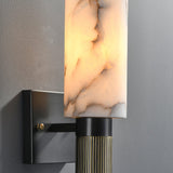 Modern Natural Alabaster Stone Torch Wall Sconce with Blackened Brass Hardware