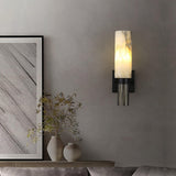 Modern Natural Alabaster Stone Torch Wall Sconce with Blackened Brass Hardware