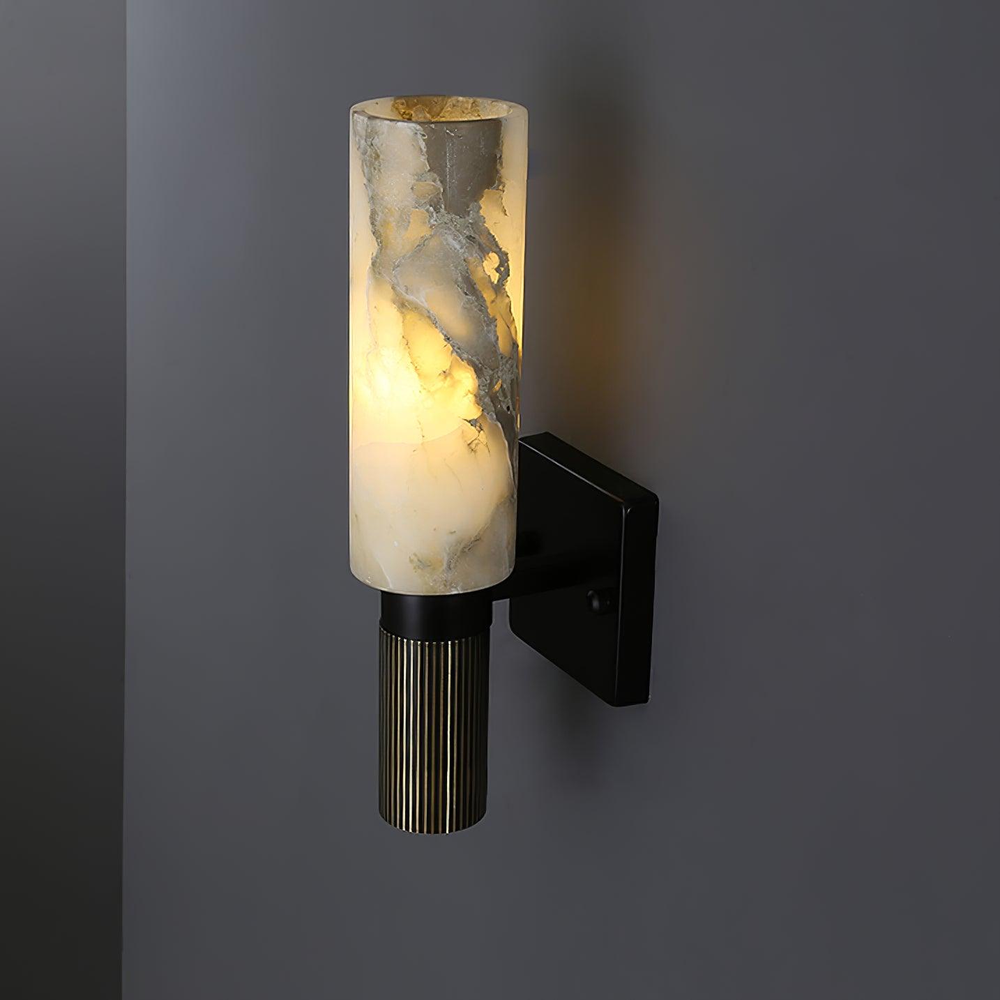 Modern Natural Alabaster Stone Torch Wall Sconce with Blackened Brass Hardware