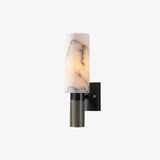 Modern Natural Alabaster Stone Torch Wall Sconce with Blackened Brass Hardware