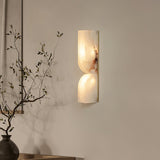 Modern Natural Alabaster Stone Wall Sconce Set of Two Integrated LED Gold Wall Light