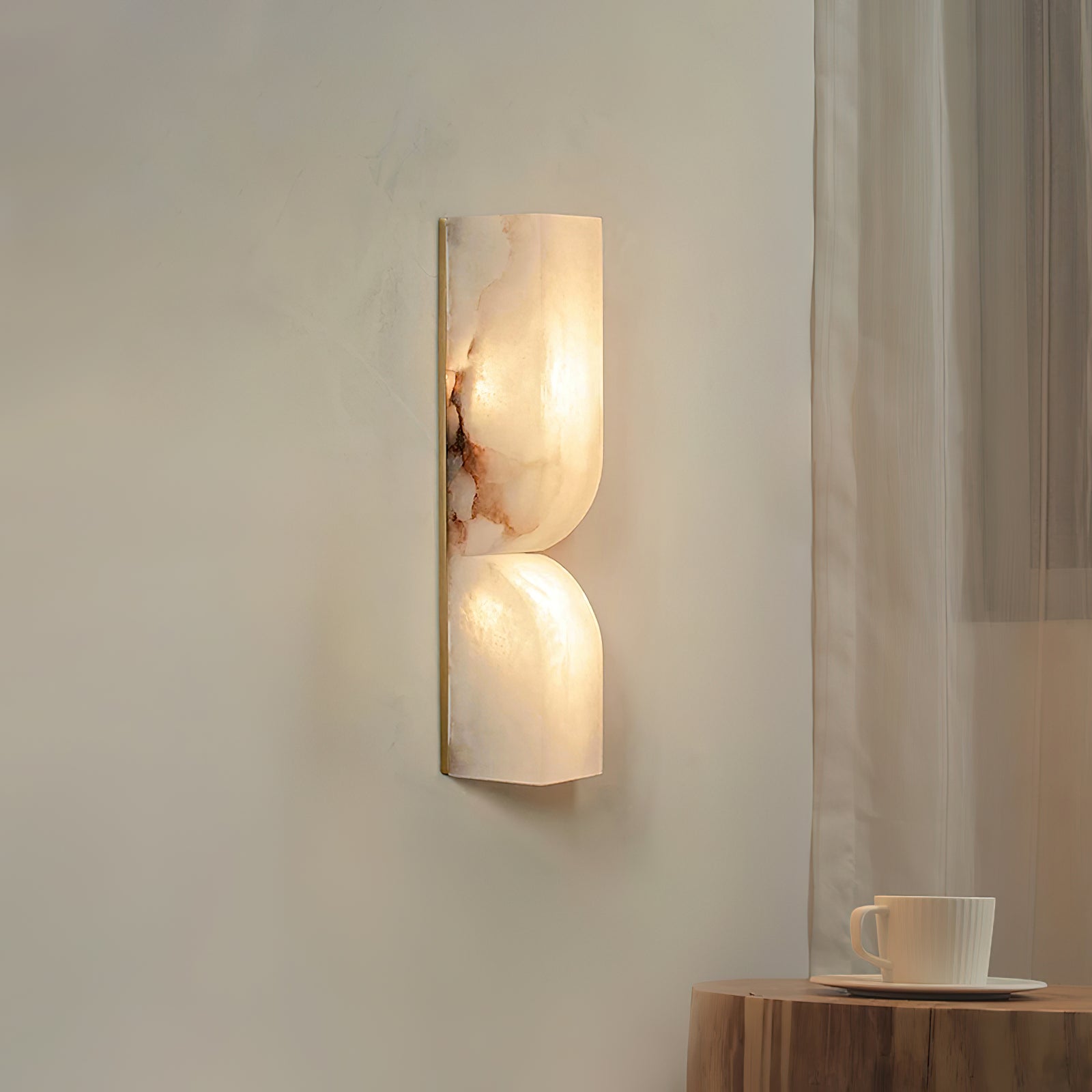 Modern Natural Alabaster Stone Wall Sconce Set of Two Integrated LED Gold Wall Light