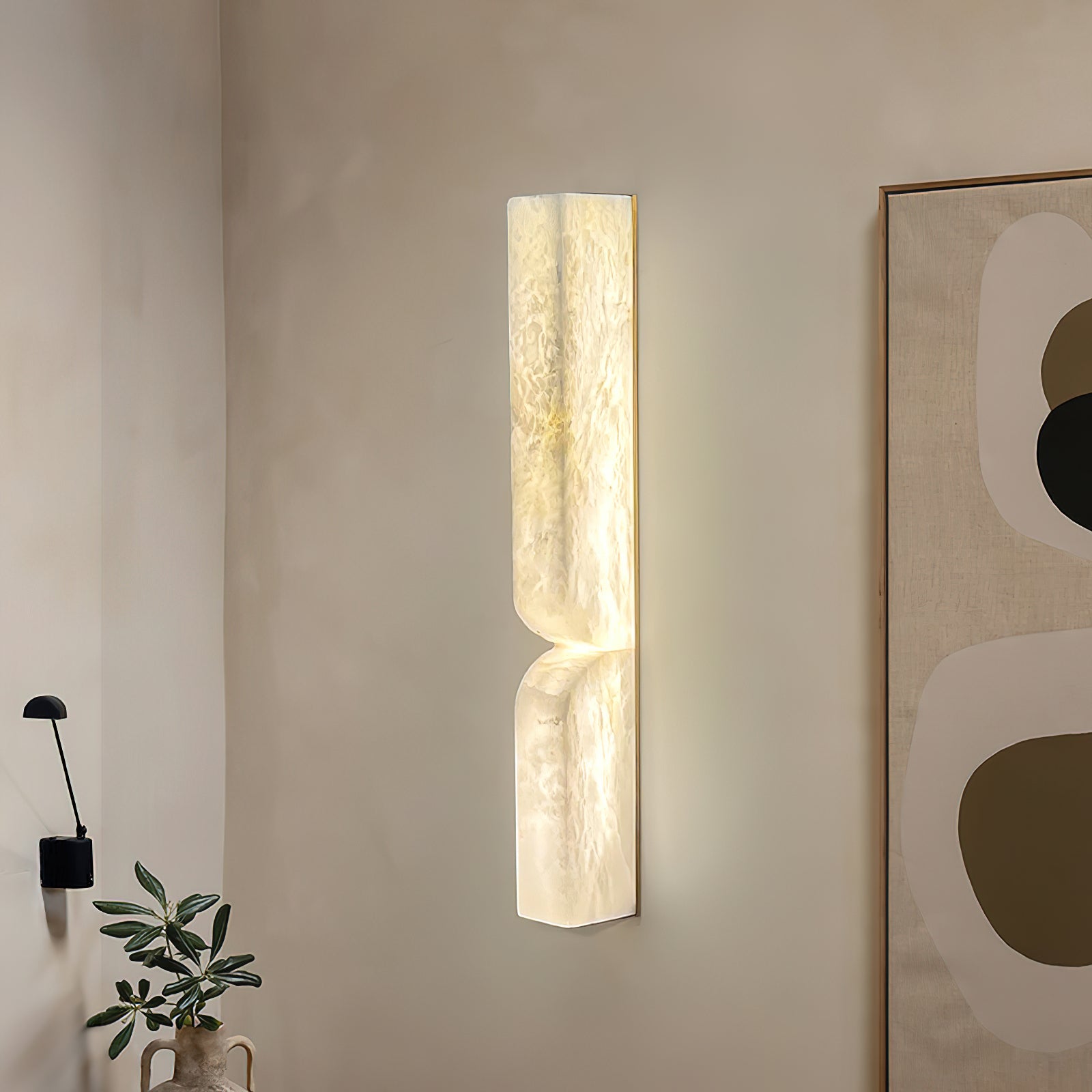 Modern Natural Alabaster Stone Wall Sconce Set of Two Integrated LED Gold Wall Light