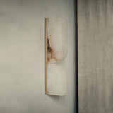 Modern Natural Alabaster Stone Wall Sconce Set of Two Integrated LED Gold Wall Light
