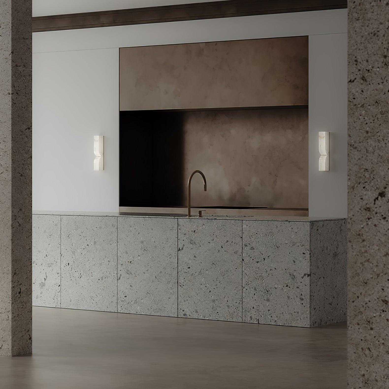 Modern Natural Alabaster Stone Wall Sconce Set of Two Integrated LED Gold Wall Light