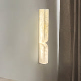 Modern Natural Alabaster Stone Wall Sconce Set of Two Integrated LED Gold Wall Light