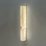 Modern Natural Alabaster Stone Wall Sconce Set of Two Integrated LED Gold Wall Light