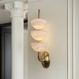 Modern Natural Alabaster Stone Wall Sconce with Brass Finish Set of 2 Indoor LED Lighting