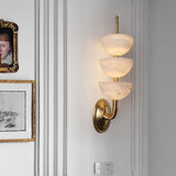 Modern Natural Alabaster Stone Wall Sconce with Brass Finish Set of 2 Indoor LED Lighting