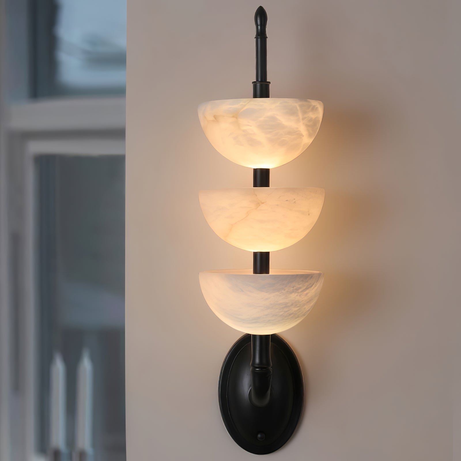 Modern Natural Alabaster Stone Wall Sconce with Brass Finish Set of 2 Indoor LED Lighting