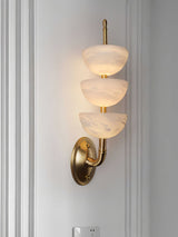 Modern Natural Alabaster Stone Wall Sconce with Brass Finish Set of 2 Indoor LED Lighting