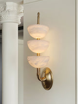 Modern Natural Alabaster Stone Wall Sconce with Brass Finish Set of 2 Indoor LED Lighting