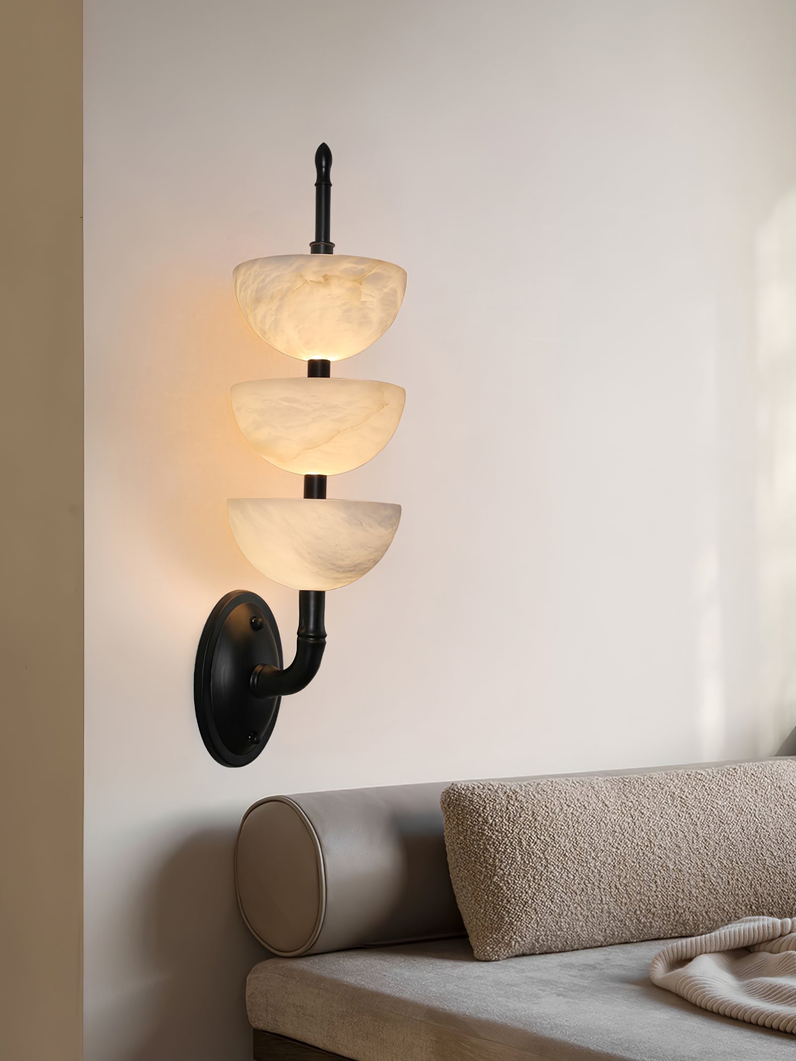 Modern Natural Alabaster Stone Wall Sconce with Brass Finish Set of 2 Indoor LED Lighting