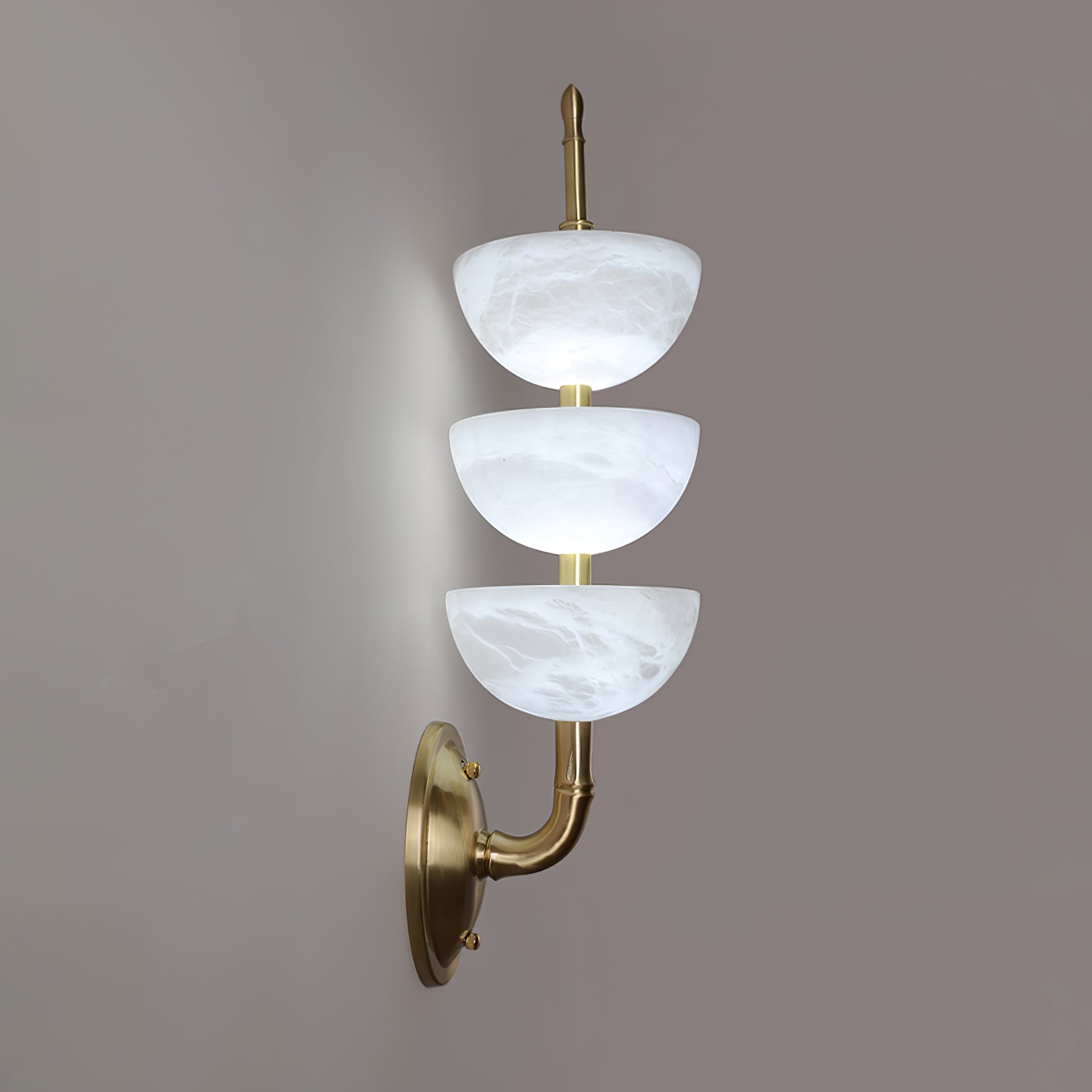 Modern Natural Alabaster Stone Wall Sconce with Brass Finish Set of 2 Indoor LED Lighting