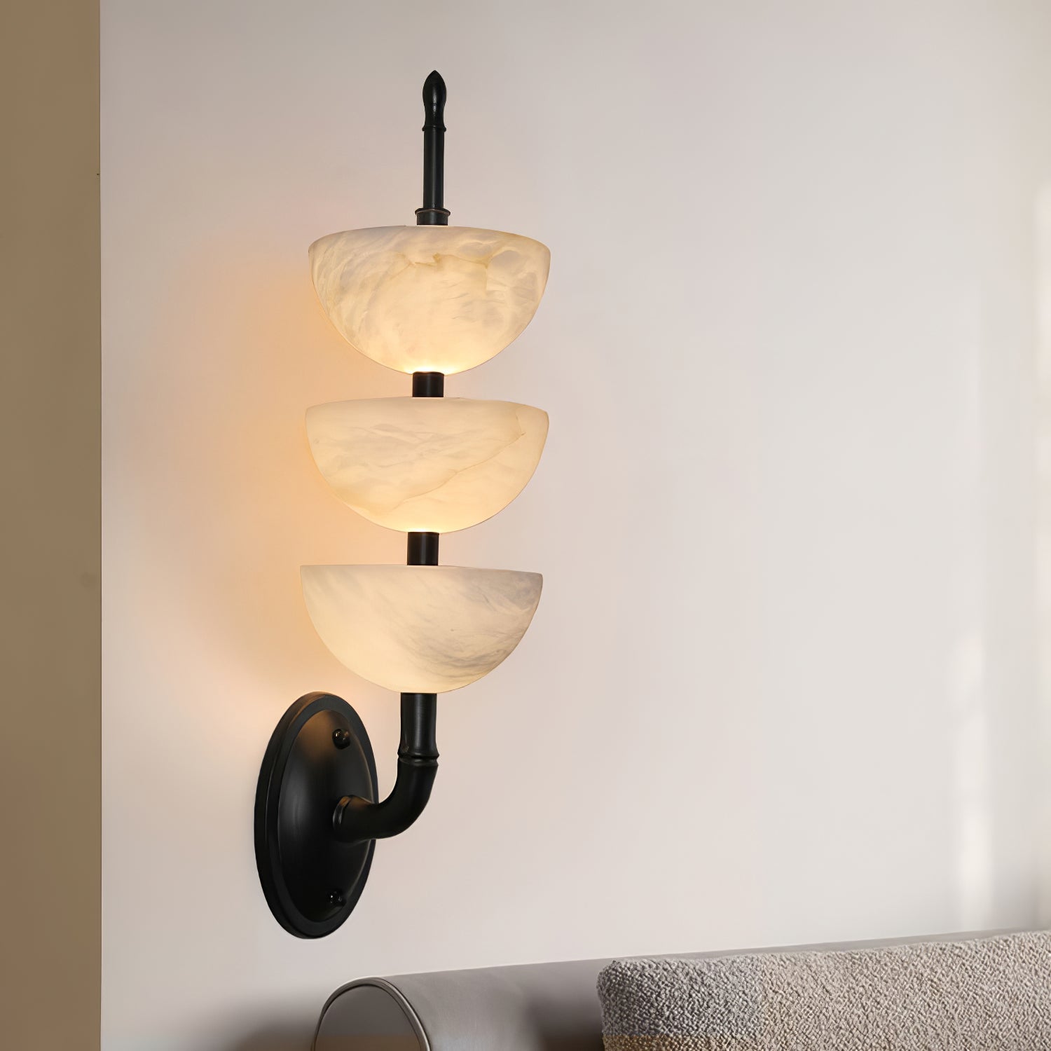 Modern Natural Alabaster Stone Wall Sconce with Brass Finish Set of 2 Indoor LED Lighting