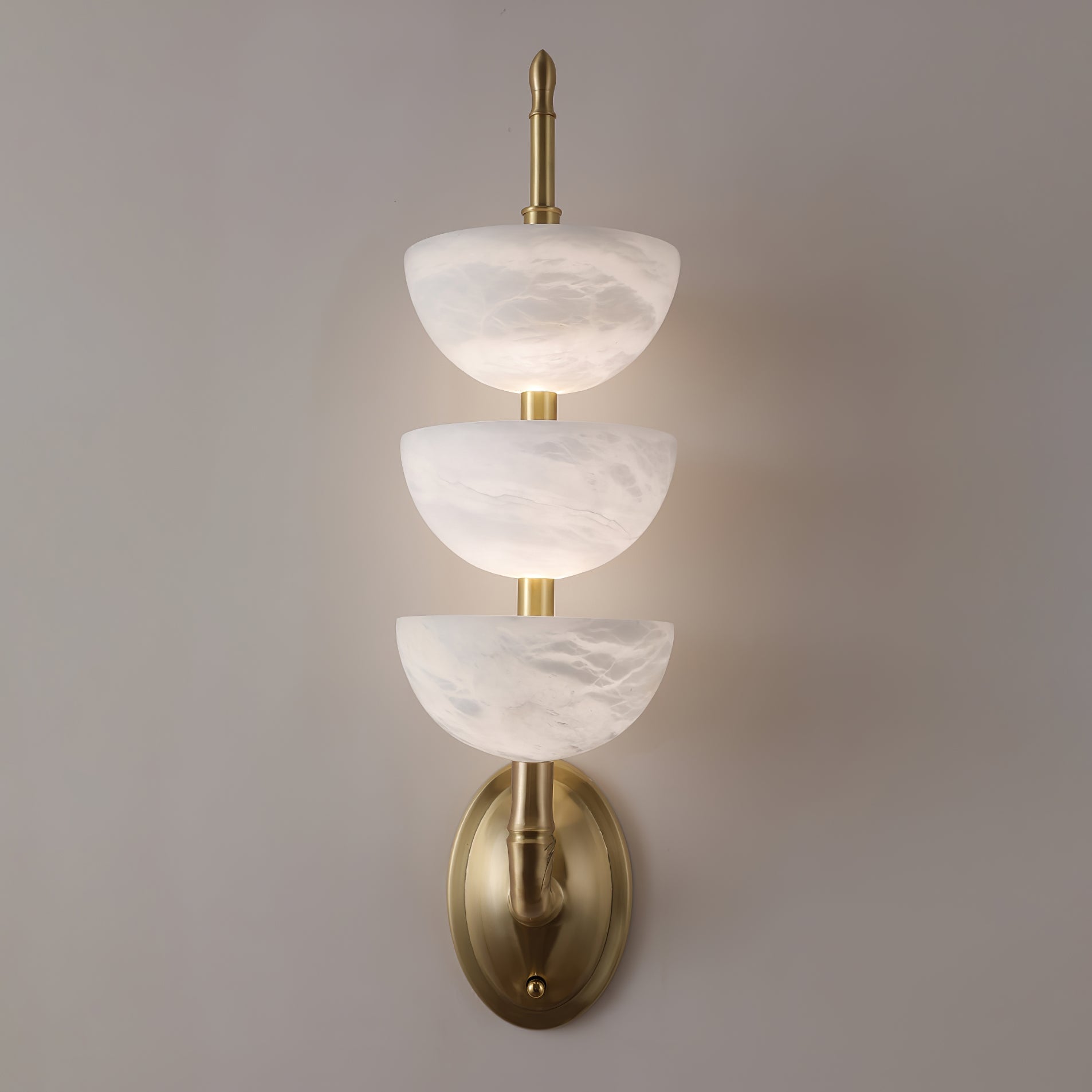 Modern Natural Alabaster Stone Wall Sconce with Brass Finish Set of 2 Indoor LED Lighting