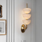 Modern Natural Alabaster Stone Wall Sconce with Brass Finish Set of 2 Indoor LED Lighting