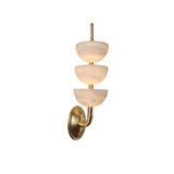 Modern Natural Alabaster Stone Wall Sconce with Brass Finish Set of 2 Indoor LED Lighting
