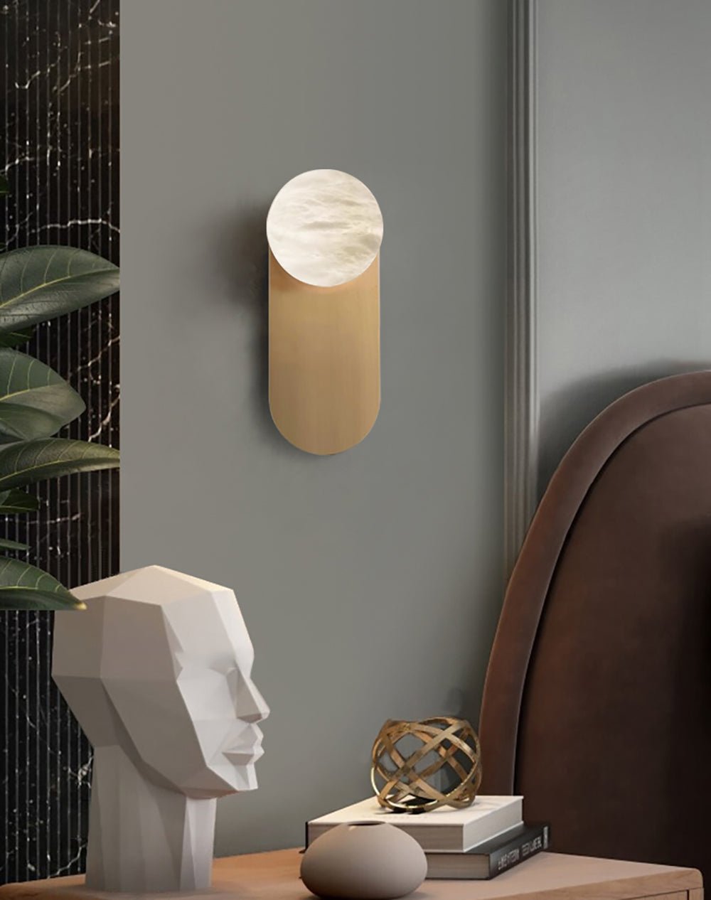 Modern Natural Alabaster Wall Sconce Set of 2 Luxury Stone Lighting for Bedroom and Living Room
