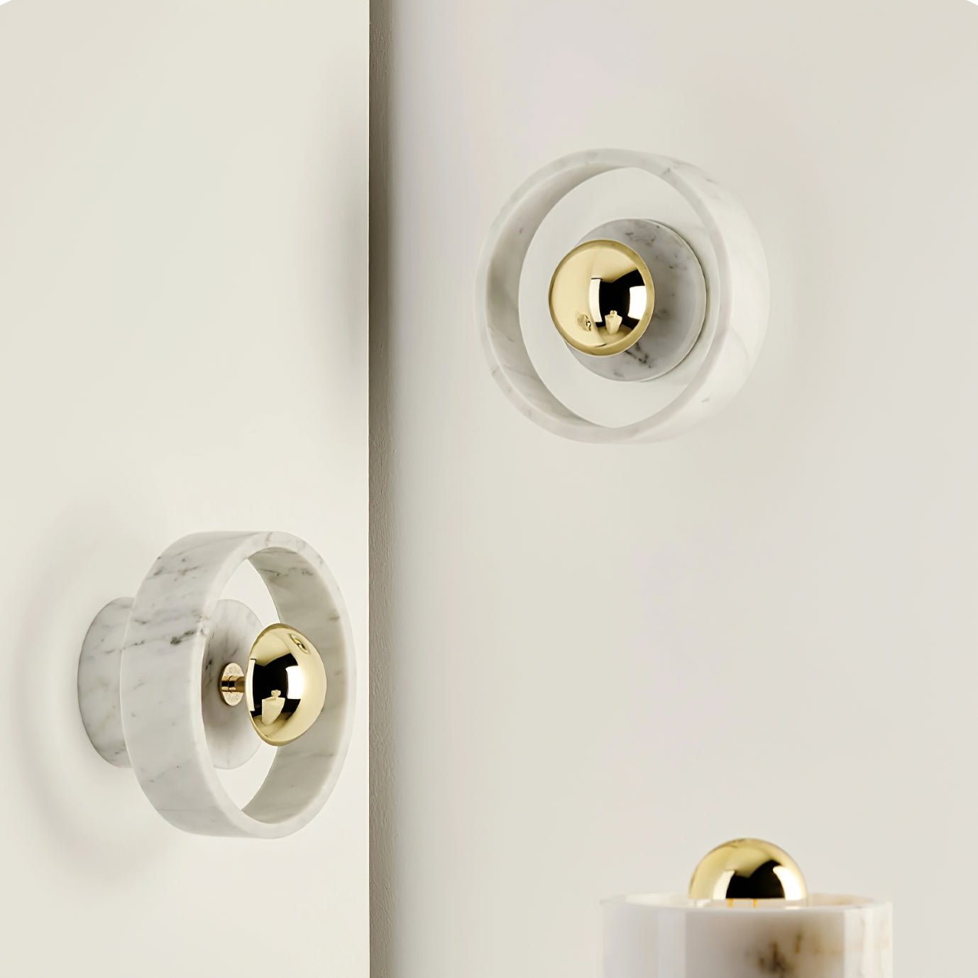 Modern Natural Marble Aura LED Wall Sconce with Gold Mirror Finish for Interior Lighting