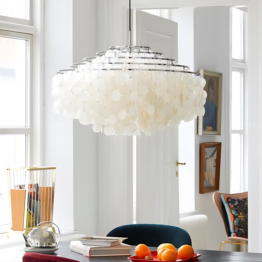 Modern Natural Seashell Discs Chandelier Four Tier Luxury Pendant Light for Dining Room