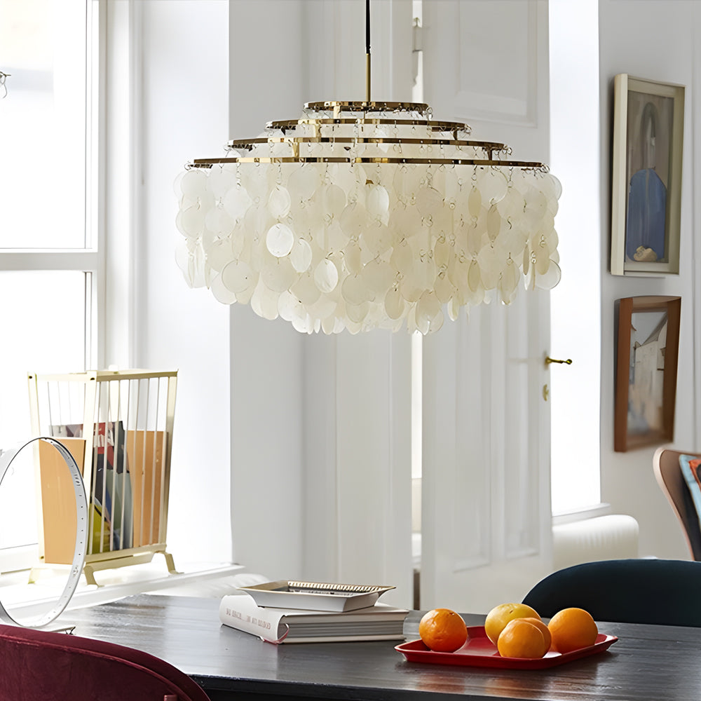 Modern Natural Seashell Discs Chandelier Four Tier Luxury Pendant Light for Dining Room