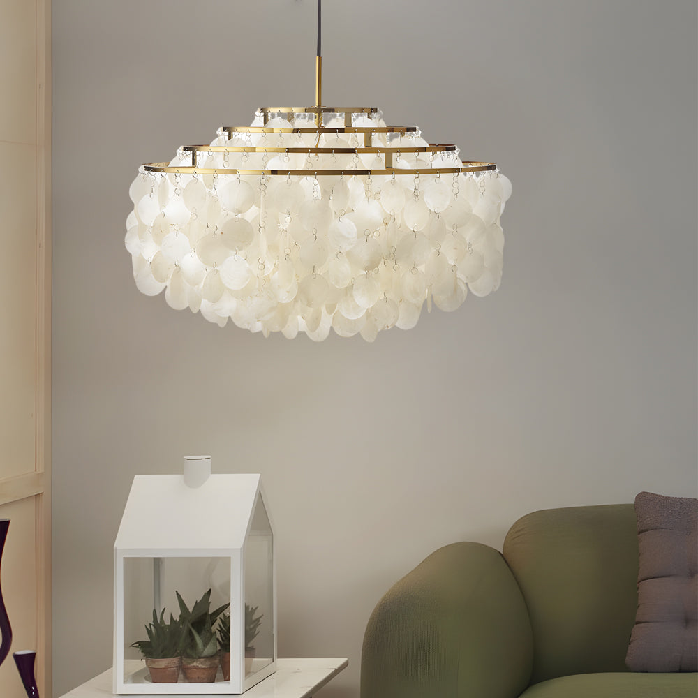 Modern Natural Seashell Discs Chandelier Four Tier Luxury Pendant Light for Dining Room