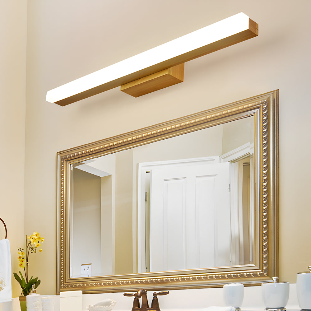 Modern Natural Wood LED Vanity Light for Bathroom Mirror Rectangular Wall Mounted Sconce Fixture