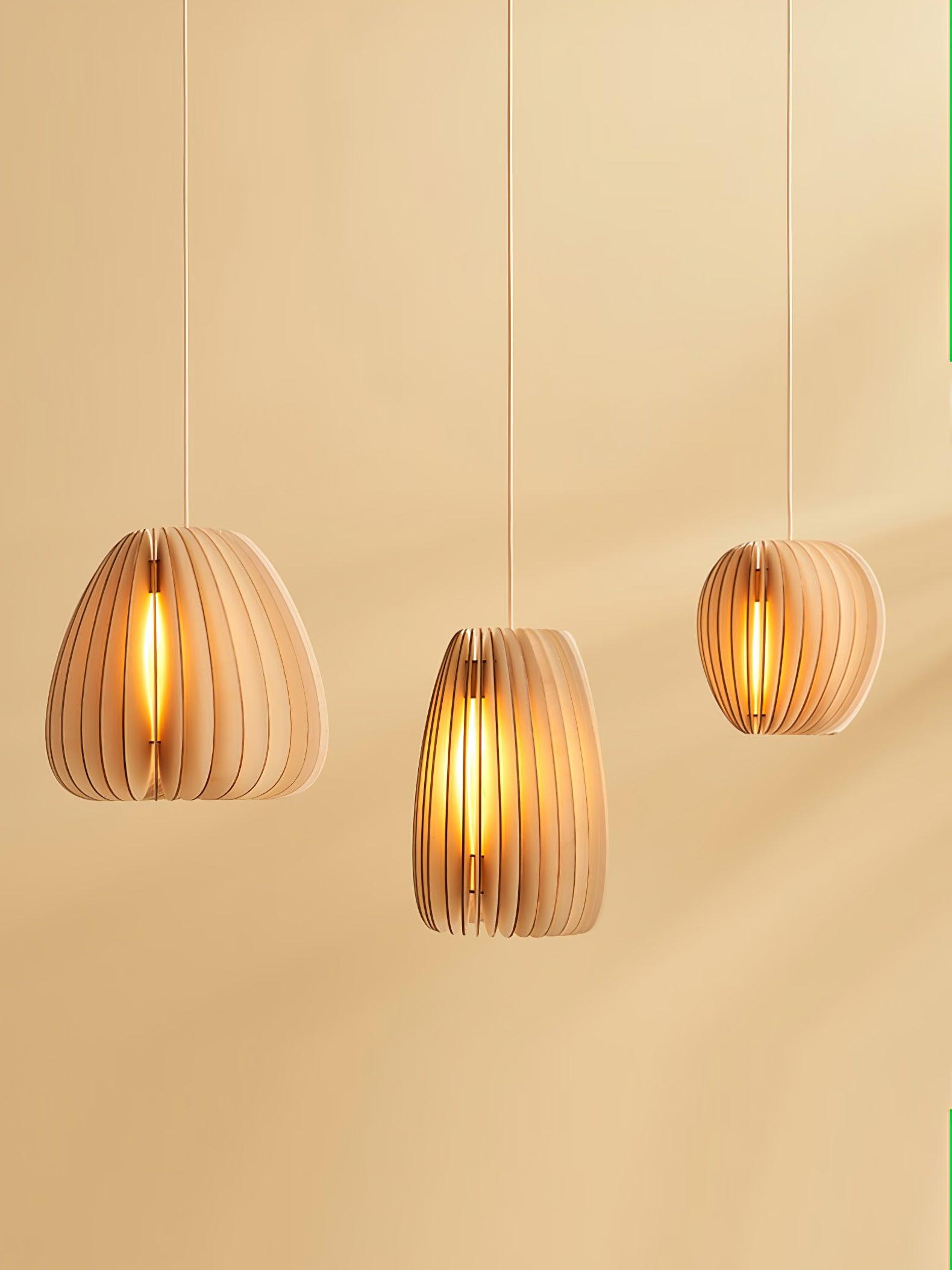 Modern Natural Wood Sphere Pendant Light Globe Slat Ceiling Hanging Lamp for Home Decor