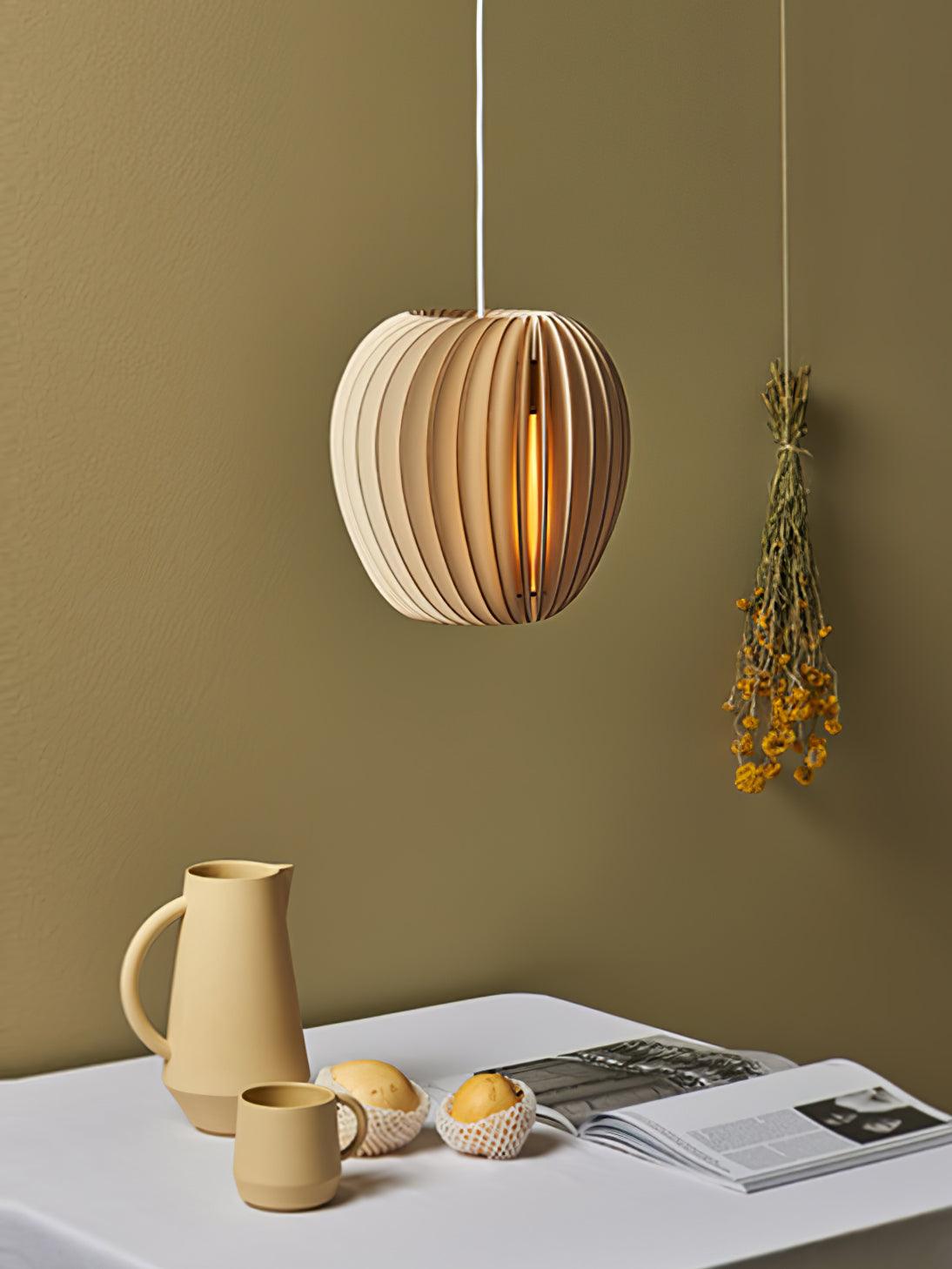 Modern Natural Wood Sphere Pendant Light Globe Slat Ceiling Hanging Lamp for Home Decor