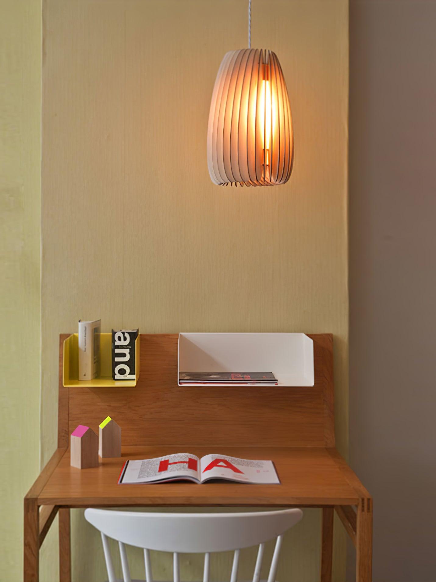 Modern Natural Wood Sphere Pendant Light Globe Slat Ceiling Hanging Lamp for Home Decor