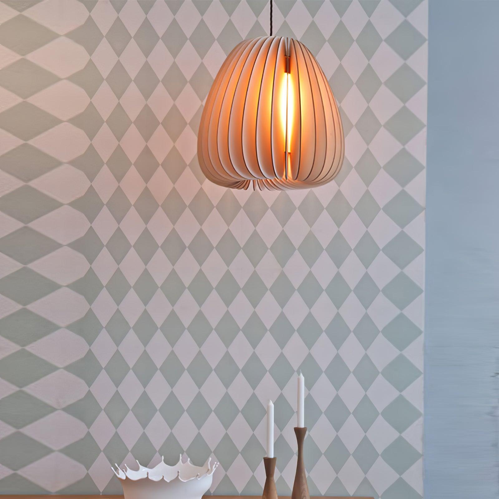 Modern Natural Wood Sphere Pendant Light Globe Slat Ceiling Hanging Lamp for Home Decor