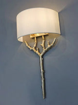 Modern Nature Inspired Brass Tree Branch Sconce with Fabric Shade Indoor Wall Light