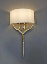Modern Nature Inspired Brass Tree Branch Sconce with Fabric Shade Indoor Wall Light