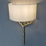 Modern Nature Inspired Brass Tree Branch Sconce with Fabric Shade Indoor Wall Light