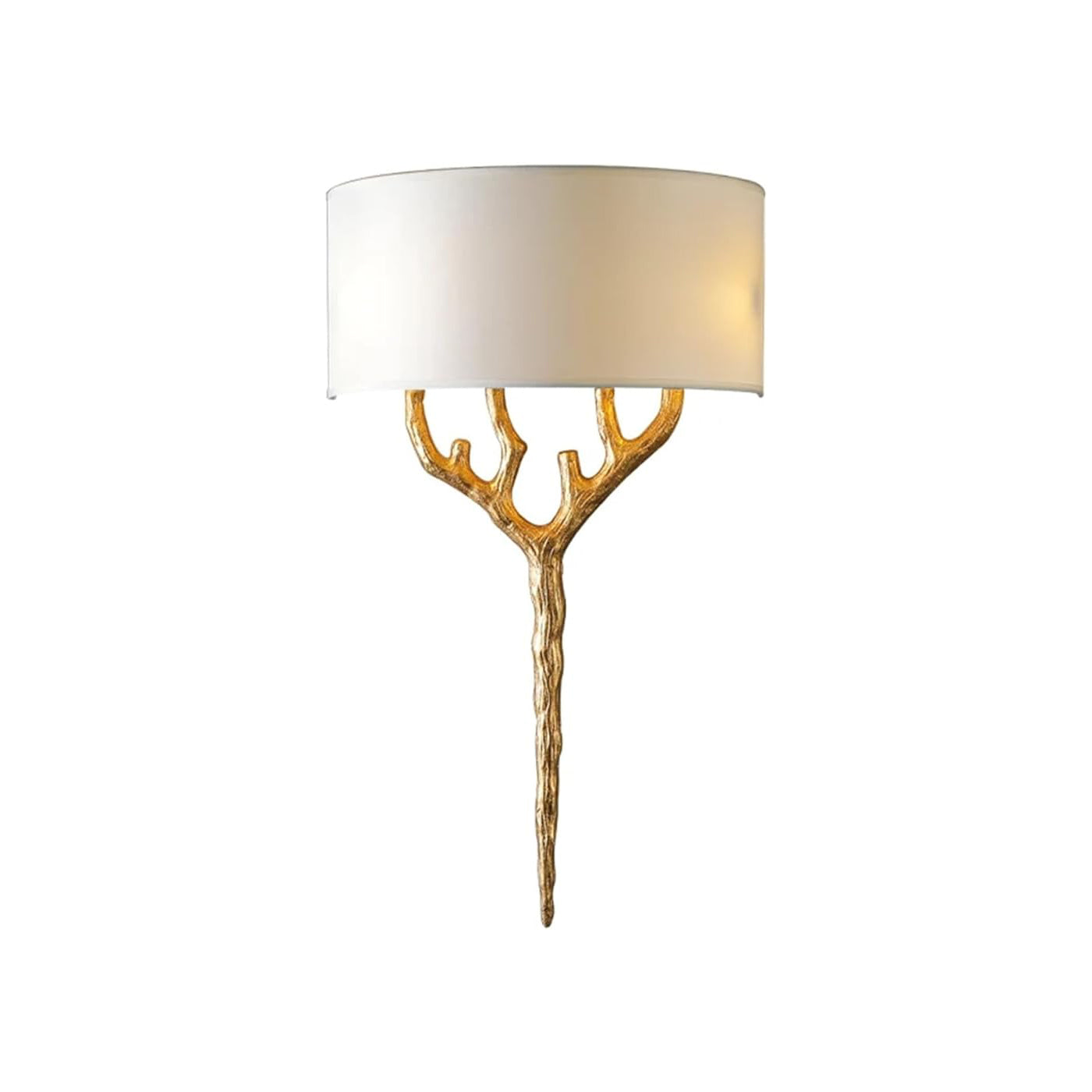 Modern Nature Inspired Brass Tree Branch Sconce with Fabric Shade Indoor Wall Light