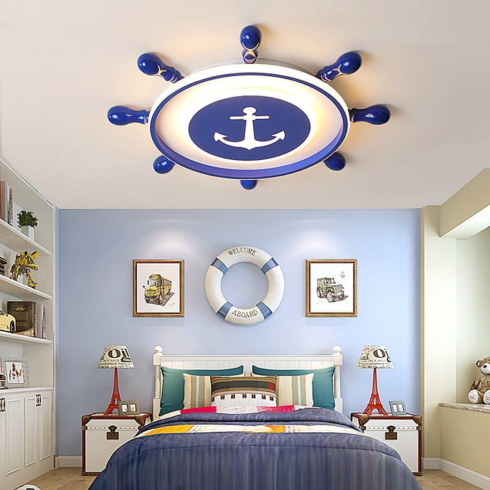 Modern Nautical Anchor Insignia LED Flush Mount Ceiling Light for Childrens Bedroom