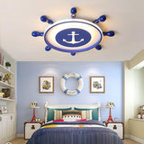 Modern Nautical Anchor Insignia LED Flush Mount Ceiling Light for Childrens Bedroom