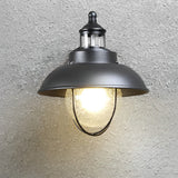 Modern Nautical Black Outdoor Wall Sconce with Seeded Glass and Metal Cage for Porch