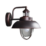 Modern Nautical Black Outdoor Wall Sconce with Seeded Glass and Metal Cage for Porch